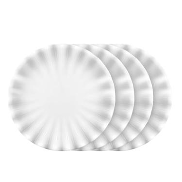 Imagem de Pratos de melamina, 4 peças, pratos de plástico reutilizáveis de melamina 24 cm, conjunto de pratos de plástico branco recortado para refeições, pratos resistentes inquebráveis, pratos recortados para