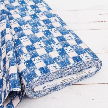 Imagem de Tecido acolchoado de algodão premium vendido pela The Yard - Coleção Vintage Threads - 111,8 cm de largura - 100% algodão - Quilting, costura, artesanato - Xadrez azul médio