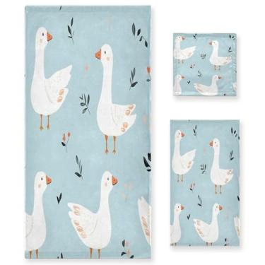 Imagem de xigua Conjunto de toalhas de banheiro com gansos fofos, absorvente e macio, toalha de banho de 3 peças, toalha de mão, toalhas decorativas para banheiro, academia, hotel, praia, piscina