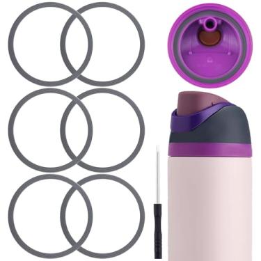 Imagem de ZUGHXMS 6 peças de substituição de junta de garrafa de água para tampa Owala FreeSip, anéis de vedação de silicone compatíveis com Owala 16/19/24/25/32/1,134 g substituição com pinças (cinza)