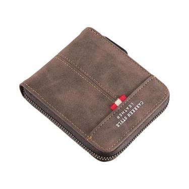 Imagem de Carteira Masculina De Couro PU Com Zíper, Estilo Vintage, Com Fita Tra