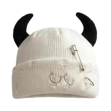 Imagem de Gorro De Inverno Unissex Com Chifres De Diabo Em Tricô, Touca Quente D