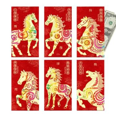 Imagem de Envelopes vermelhos para dinheiro | Ano Novo Chinês 6 peças grande 2026 - Envelopes de dinheiro do ano lunar do cavalo - para cartão de dinheiro, joias, lembrança, decoração de casa, casamento