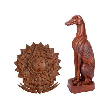 Imagem de Kit Cachorro Galgo Escultura Brasão Republica Brasilia Pronto Artes