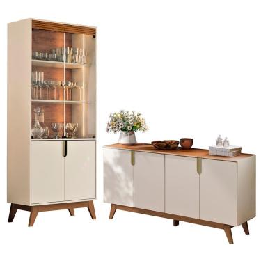 Imagem de Sala De Jantar Com Cristaleira Paraty E Buffet Aparador Recife Off White-canela - Mobler Off White-canela