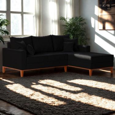 Imagem de Sofá 3 Lugares Beny Com Chaise Direito Suede Preto