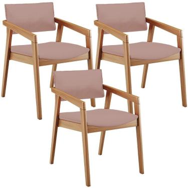 Imagem de Kit 03 Cadeiras Para Sala De Jantar Estar Living Giorgia B04 Linho Rosê