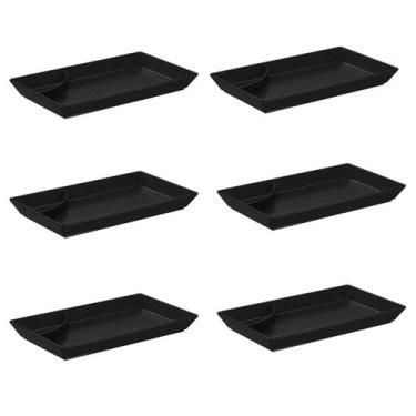 Imagem de Kit 6 Pratos para Sushi Comida Japonesa Oriental com Porta Shoyu Preto