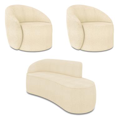 Imagem de Sofá 3 Lugares Orgânico 180cm Morgan e 2 Poltronas Lua Bouclê D03 - D'Rossi