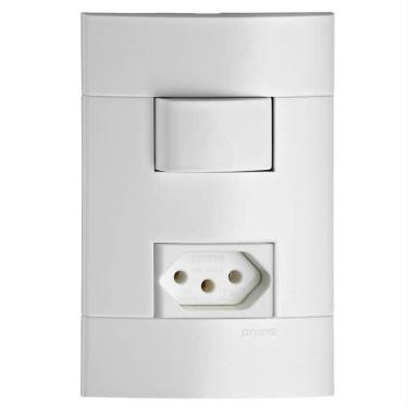 Imagem de Conjunto Interruptor Simples + Tomada 2 Pinos + Terra 10 Amperes 250 Volts Branco Lunare Prm440472