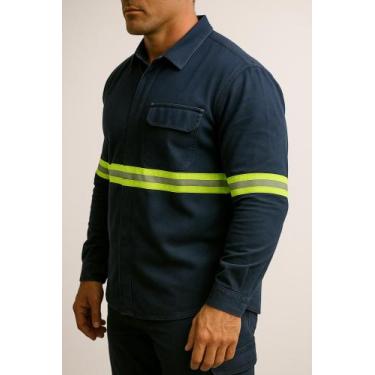 Imagem de Camisa Brim Botão Vista E Punhos C/refletiva Manga Longa Alexandria To