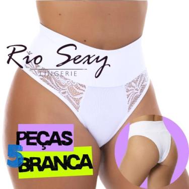 Imagem de Kit 5 Calcinhas Cintura Alta Microfibra detalhe Renda Conforto Dia a D