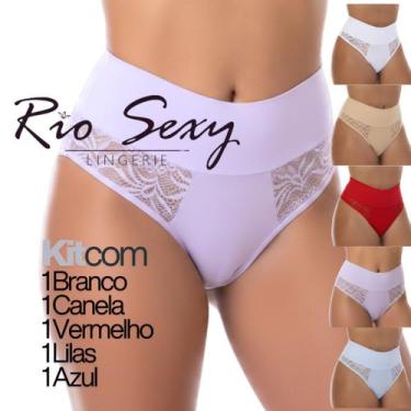 Imagem de Kit 5 Calcinhas Cintura Alta Microfibra detalhe Renda Conforto Dia a D