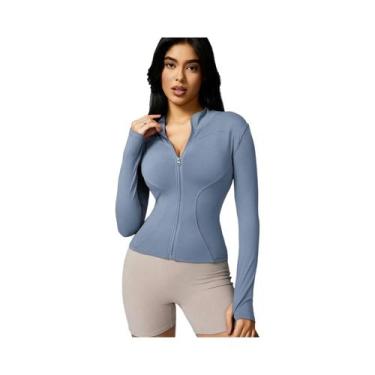 Imagem de Jaqueta Esportiva Feminina De Manga Longa Com Zíper E Gola Alta Em Cor