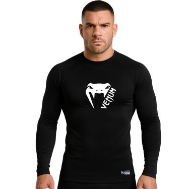 Imagem de Camisa De Compressão Masculina Rashguard Venum Basic Black Manga Longa-Unissex