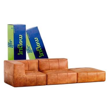 Imagem de Sofá Modular Poli-Couro Marrom - 2 Lugares - 1 Canto com Apoio de Pé -