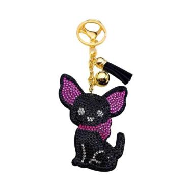 Imagem de Chaveiro De Cristal Dourado Em Forma De Cachorro Chihuahua Para Mulher