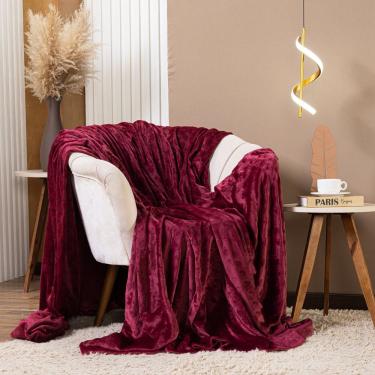 Imagem de Cobertor Manta King Encanto Avulso Dupla Face Em Mantinha Plush Fleece Corações Alto Relevo Toque De Seda Cor Vinho