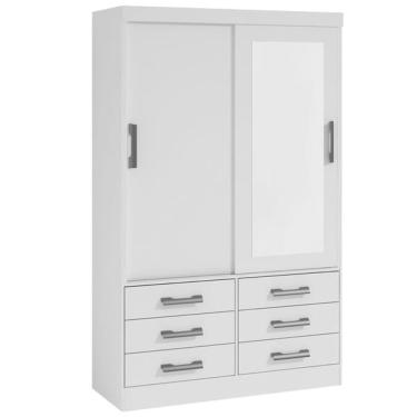 Imagem de Guarda Roupa Solteiro Com Espelho 2 Portas 6 Gavetas - Meridian -branco - Móveis D'doro