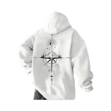 Imagem de Hoodie Vintage Masculino Com Estampa De Bússola, Alta Qualidade, Manga