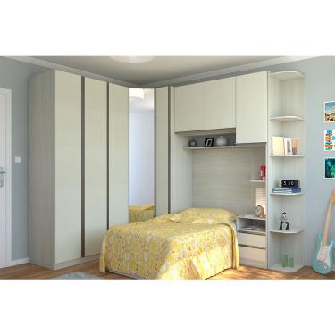 Imagem de Guarda Roupa de Canto Solteiro Prime Plus 1 Porta de Bater 2 Gavetas MDP Legno Crema-Ka...