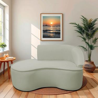 Imagem de Divã Recamier Curvo Sala De Estar Recepção Marrocos 150cm Lado Esquerdo Bouclé Verde Oliva