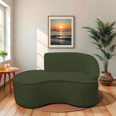 Imagem de Divã Recamier Curvo Sala De Estar Recepção Marrocos 160cm Lado Esquerdo Linho Verde