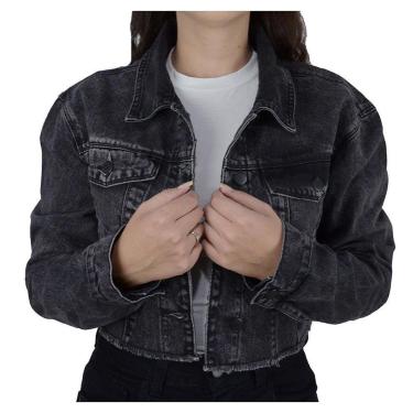 Imagem de Jaqueta Feminina Ouzzare Jeans Cropped Preto Mescla - ZZ8097-Feminino