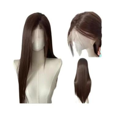 Imagem de Peruca Sintética Longa Lisa Loiro Platina 26 Polegadas 13x4 Com Renda 