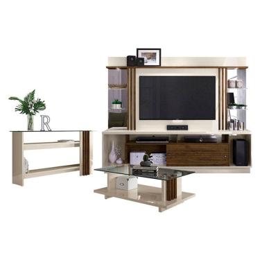 Imagem de Estante Home Theater com Aparador e Mesa de Centro Frizz Gold Off White Savana – Madetec