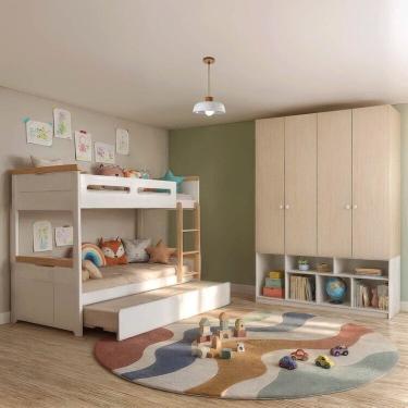 Imagem de Quarto Completo com Guardar Roupa Curió e Treliche Petit Casatema Madeiraoriginals Branco/Mel