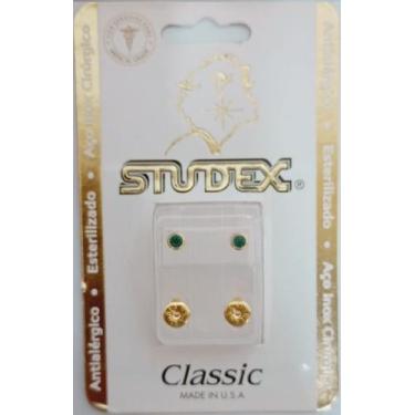 Imagem de Brinco studex classic 3mm bezel verde esmeralda medio dourado cor:dour