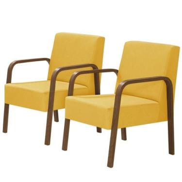 Imagem de Kit 2 Poltronas 1 Lugar Jade Braço Madeira visual elegante na cor Amar