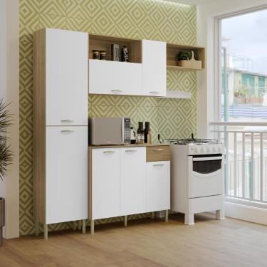 Imagem de Cozinha Compacta com Balcão Diamante 7 Portas 1 Gaveta em Madeira 206,4CM Branco