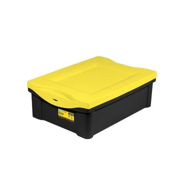 Imagem de Caixa Organizadora Baixa Ultra Preta 13,5L Vig para Guardar e Proteger Pertences em Plástico com Trava Empilhável Ordene