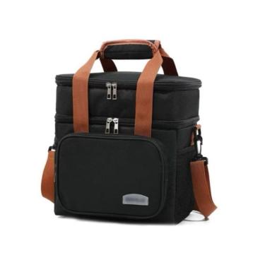 Imagem de Bolsa Térmica OEM Bolsa de Duas Camadas de Grande Capacidade para Piquenique em Poliéster Catiônico Preto Unissex