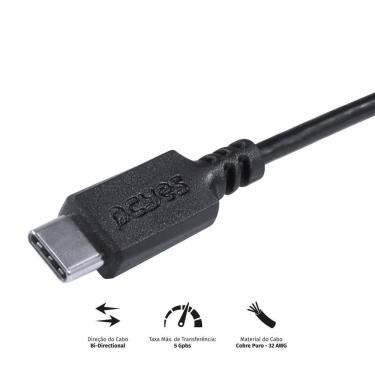 Imagem de Cabo Usb Tipo C para Mini Usb B 2.0 1m para Dados e Carregamento 5v 2.5a 12w Preto Pcyes