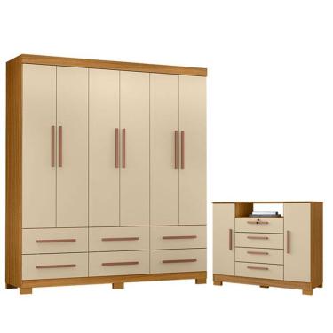 Imagem de Cômoda Madri E Guarda Roupa Casal New Kansas Carvalho Americano Off White - Incorplac