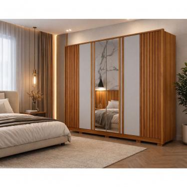 Imagem de Guarda Roupa Grande Mdf Ripado Espelho 6 Portas Premium Arbo