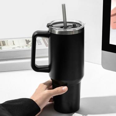 Imagem de Copo Térmico com Canudo Inox 1200ml Conservação Quente e Fria Aço Inoxidável Parede Dupla Inox OEM