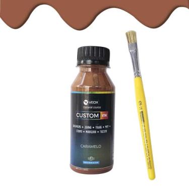 Imagem de kit Tinta para couro tecido caramelo veox100ml+pincel, caramelo