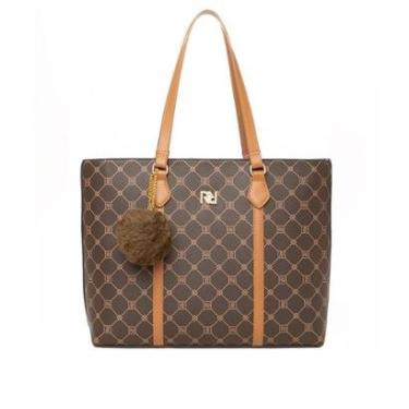 Imagem de Bolsa Feminina Rafitthy Tiracolo Grande Pompom Marrom-Feminino