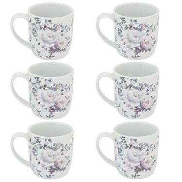 Imagem de Conjunto 6 Xícaras Grande Porcelana de Chá Café Florida 360ml Branca G