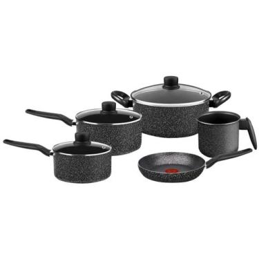 Imagem de Jogo de Panelas Rochedo Stone Pro 5 peças, Preto e Cinza, 5 peças