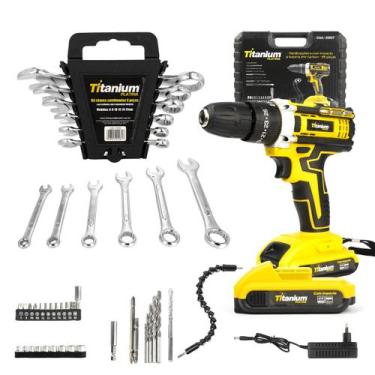 Imagem de Parafusadeira Carbon Bateria 21V + Chaves Combinadas 6 PÇS - Titanium 