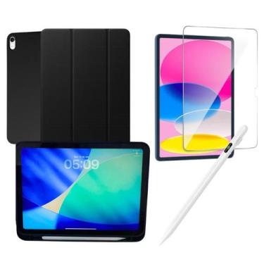 Imagem de Kit Capa Case Smart p/ ipad 11 A16 Preto +Película de Vidro + Caneta T