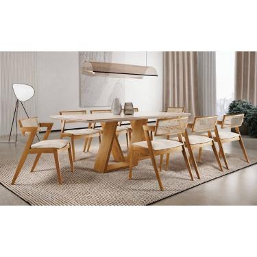 Imagem de Sala de Jantar maciça 8 cadeiras 2,20m linho-Oslo -Imperial