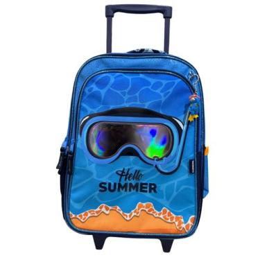 Imagem de Mochila de Rodinhas Infantil Chenson Hello Summer com Máscar, Azul, In