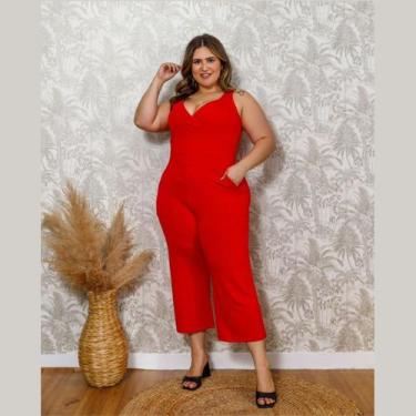 Imagem de Macacão Feminino Liso Em Viscolycra Plus Size - Rosana Farcait, Vermel