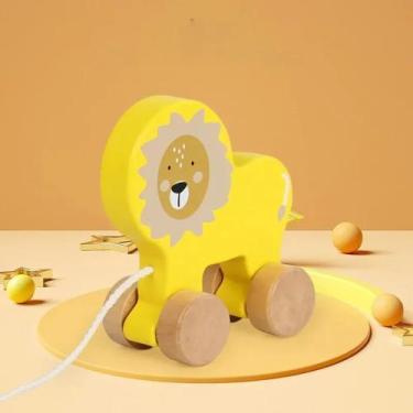 Imagem de Brinquedo de madeira, puxar, montessoriano, carrinho, animaizinhos, se